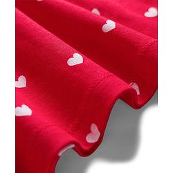 Babyhug Cotton Knit Half Sleeves Heart Printed Frock With Bow Applique & Bloomer - Red