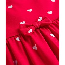 Babyhug Cotton Knit Half Sleeves Heart Printed Frock With Bow Applique & Bloomer - Red