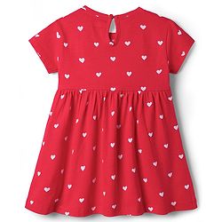 Babyhug Cotton Knit Half Sleeves Heart Printed Frock With Bow Applique & Bloomer - Red