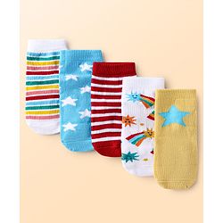 Cute Walk by Babyhug Knit Ankle Length Anti Bacterial Socks with Stripe & Star Design Pack of 5 - Multicolor