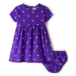 Babyhug Cotton Knit Half Sleeves Frock With Heart Print & Bloomer - Purple
