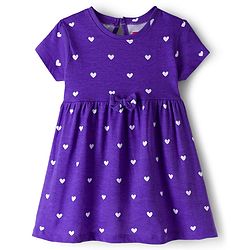 Babyhug Cotton Knit Half Sleeves Frock With Heart Print & Bloomer - Purple