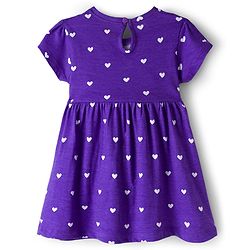 Babyhug Cotton Knit Half Sleeves Frock With Heart Print & Bloomer - Purple