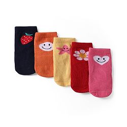 Cute Walk by Babyhug Knit Ankle Length Anti Bacterial Socks With Floral & Heart Design Pack of 5 - Multicolor