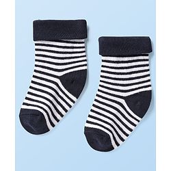 Cute Walk By Babyhug Knit Ankle Length Anti Bacterial Socks With Checks & Stripes Pack of 3 - White Navy & Medium Blue