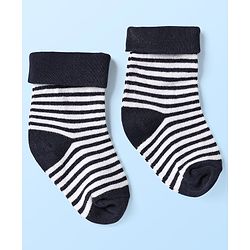 Cute Walk By Babyhug Knit Ankle Length Anti Bacterial Socks With Checks & Stripes Pack of 3 - White Navy & Medium Blue