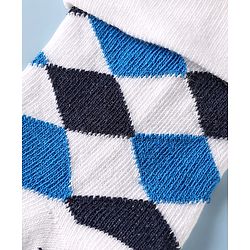Cute Walk By Babyhug Knit Ankle Length Anti Bacterial Socks With Checks & Stripes Pack of 3 - White Navy & Medium Blue