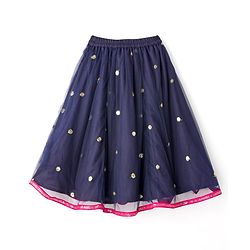 Babyhug Woven Sleeveless Choli Lehenga & Dupatta Set With Sequin Embriodery - Navy Blue