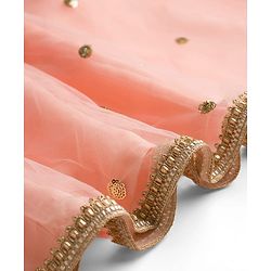 Babyhug Woven Sleeveless Choli Lehenga Set with Dupatta Sequin & Lace Detailing - Peach