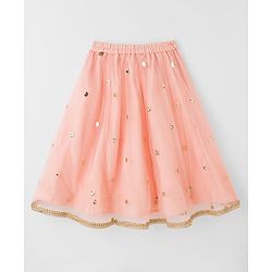 Babyhug Woven Sleeveless Choli Lehenga Set with Dupatta Sequin & Lace Detailing - Peach