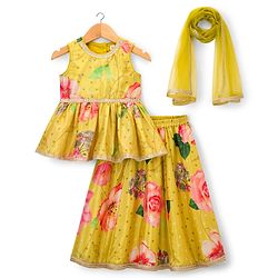 Babyhug Woven Sleeveless Choli Lehenga & Dupatta Set With Digital Printed & Embriodery - Yellow