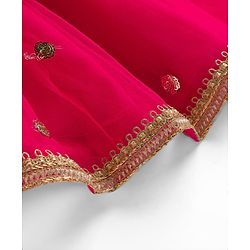 Babyhug Woven Frill Sleeves Choli Lehenga & Dupatta Set With Floral Sequin Detailing & Embroidered - Fuschia