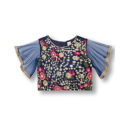 Babyhug Woven Frill Sleeves Choli Lehenga & Dupatta Set With Floral Sequin Detailing & Embroidered - Fuschia
