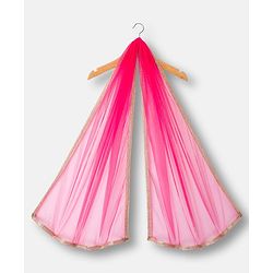 Babyhug Woven Frill Sleeves Choli Lehenga & Dupatta Set With Floral Sequin Detailing & Embroidered - Fuschia