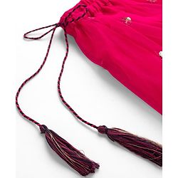 Babyhug Woven Frill Sleeves Choli Lehenga & Dupatta Set With Floral Sequin Detailing & Embroidered - Fuschia