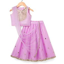 Babyhug Woven Sleeveless Choli Lehenga & Dupatta Set With Sequin Detailing - Lavender