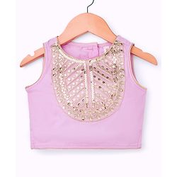 Babyhug Woven Sleeveless Choli Lehenga & Dupatta Set With Sequin Detailing - Lavender