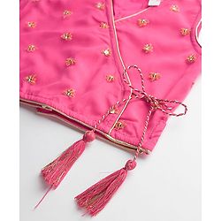 Babyhug Net Woven Sleeveless Choli Lehenga Set with Dupatta & Floral Embroidery - Fuchsia