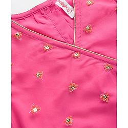 Babyhug Net Woven Sleeveless Choli Lehenga Set with Dupatta & Floral Embroidery - Fuchsia