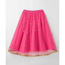 Babyhug Net Woven Sleeveless Choli Lehenga Set with Dupatta & Floral Embroidery - Fuchsia