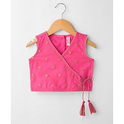 Babyhug Net Woven Sleeveless Choli Lehenga Set with Dupatta & Floral Embroidery - Fuchsia