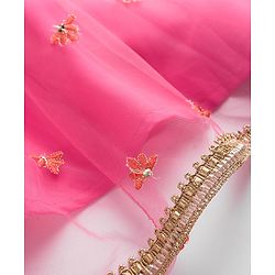 Babyhug Net Woven Sleeveless Choli Lehenga Set with Dupatta & Floral Embroidery - Fuchsia