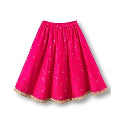 Babyhug Woven Sleeveless Choli Lehenga & Dupatta Set With Foil Print - Fuschia