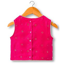 Babyhug Woven Sleeveless Choli Lehenga & Dupatta Set With Foil Print - Fuschia