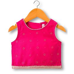 Babyhug Woven Sleeveless Choli Lehenga & Dupatta Set With Foil Print - Fuschia