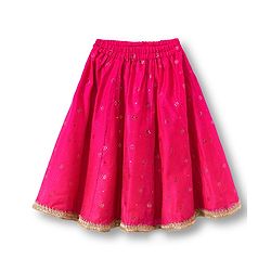 Babyhug Woven Sleeveless Choli Lehenga & Dupatta Set With Foil Print - Fuschia