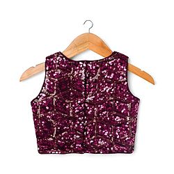 Babyhug Woven Sleeveless Embroidered Blouse With Glass Nylon Solid Saree - Wine