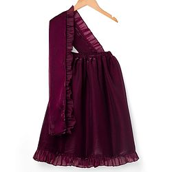 Babyhug Woven Sleeveless Embroidered Blouse With Glass Nylon Solid Saree - Wine
