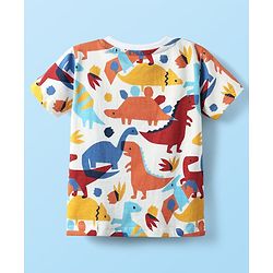 Babyhug Single Jersey Knit Half Sleeves T-Shirt & Shorts Set With Dino Print - White & Red