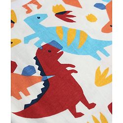Babyhug Single Jersey Knit Half Sleeves T-Shirt & Shorts Set With Dino Print - White & Red