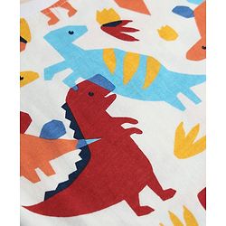 Babyhug Single Jersey Knit Half Sleeves T-Shirt & Shorts Set With Dino Print - White & Red