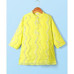 Babyhug Woven Full Sleeves Mirror Work & Embroidery Kurta & Dhoti Set - Yellow