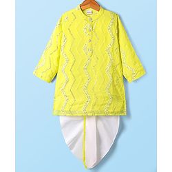 Babyhug Woven Full Sleeves Mirror Work & Embroidery Kurta & Dhoti Set - Yellow