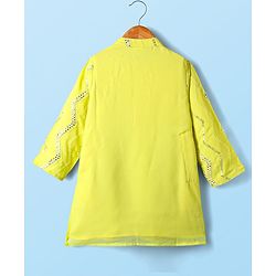 Babyhug Woven Full Sleeves Mirror Work & Embroidery Kurta & Dhoti Set - Yellow