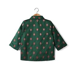 Babyhug Woven Three Forth Sleeve Floral Embroidered Brocade Long Top With Pant Set - Dark Green