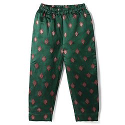Babyhug Woven Three Forth Sleeve Floral Embroidered Brocade Long Top With Pant Set - Dark Green