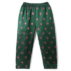 Babyhug Woven Three Forth Sleeve Floral Embroidered Brocade Long Top With Pant Set - Dark Green