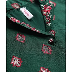 Babyhug Woven Three Forth Sleeve Floral Embroidered Brocade Long Top With Pant Set - Dark Green