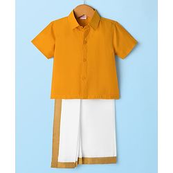 Babyhug Rayon Half Sleeves Solid Color Mundu Set - Yellow