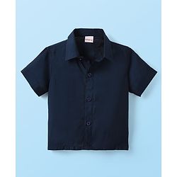 Babyhug Woven Half Sleeves Solid Shirt & Mundu Set - Navy Blue & White