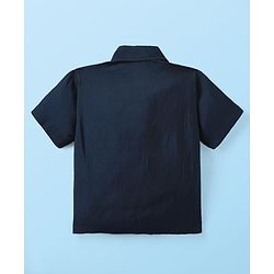 Babyhug Woven Half Sleeves Solid Shirt & Mundu Set - Navy Blue & White
