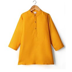 Babyhug Woven Full Sleeves Kurta Pyjama Set With Brocade Jacket - Mustard