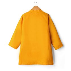 Babyhug Woven Full Sleeves Kurta Pyjama Set With Brocade Jacket - Mustard