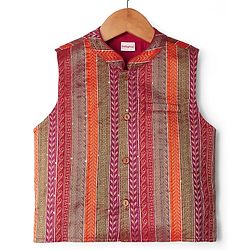 Babyhug Woven Full Sleeves Kurta Pyjama Set With Brocade Jacket - Mustard