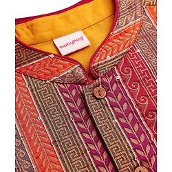 Babyhug Woven Full Sleeves Kurta Pyjama Set With Brocade Jacket - Mustard