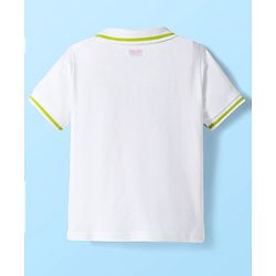 Babyhug Single Jersey  Knit Half Sleeves Polo T-Shirt and Shorts Set With Teddy Print - White & Neon Green